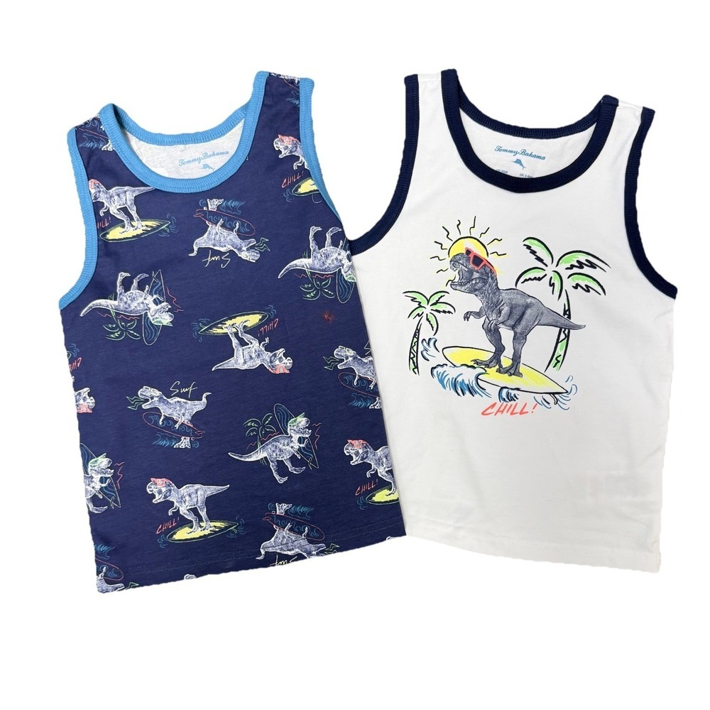 NWOT Tommy Bahama Boys Tank Top 2 Pc Set Youth XS 4 Cotton Dinosaur Surf Beach